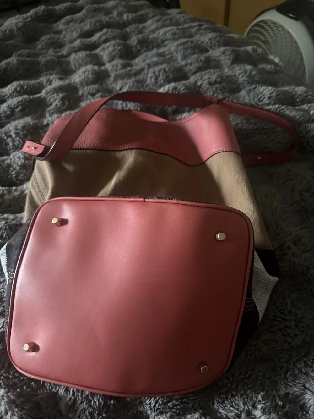 Burberry Beige, Black & Pink Striped Hobo Bag